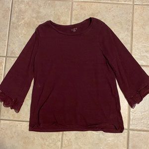 Medium Loft burgundy ruffle sleeved shirt